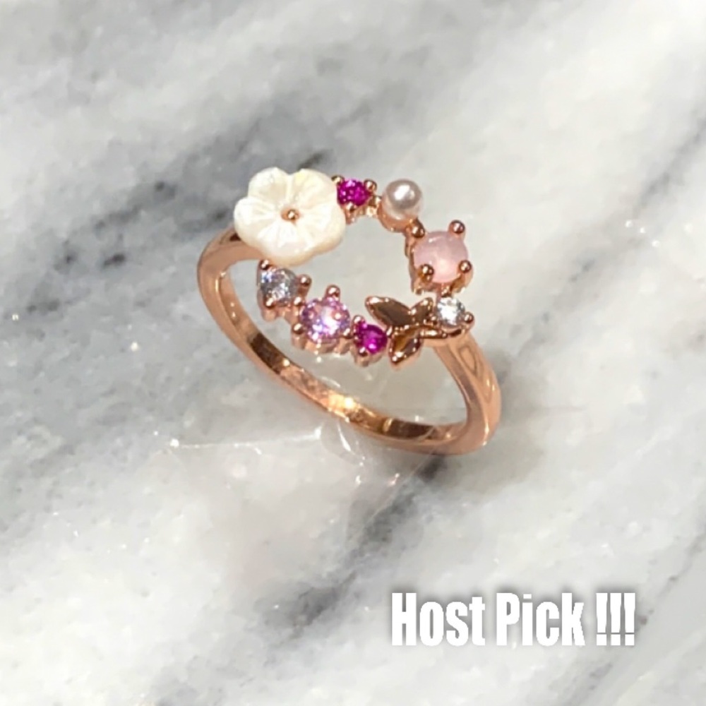 NWOT Rose Gold plated Butterfly Flower Ring Size 6
